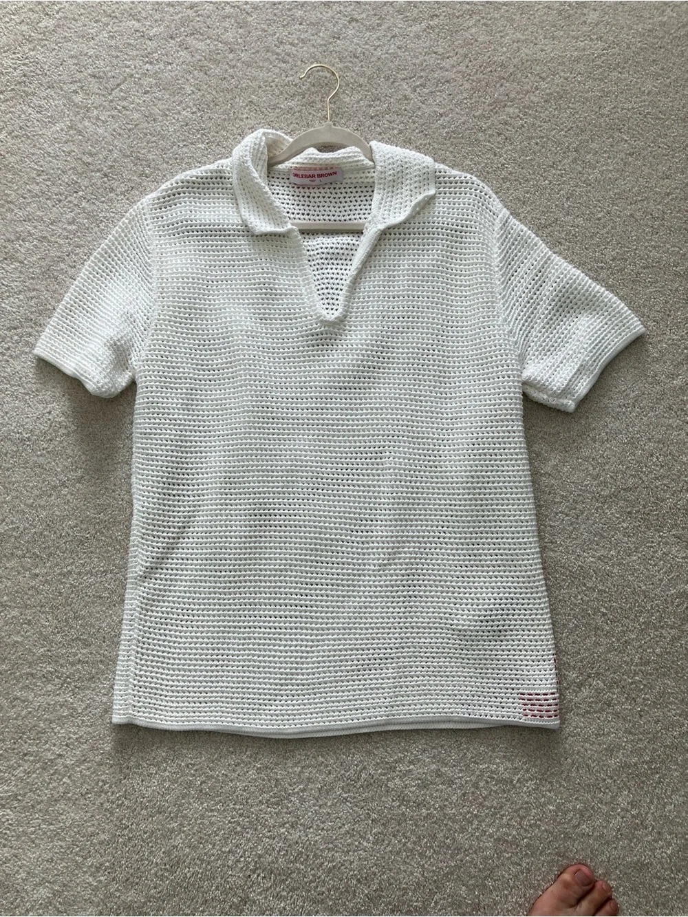 Orlebar Brown Batten Crochet Classic Fit Crochet Polo Shirt in Sea Mist Size L